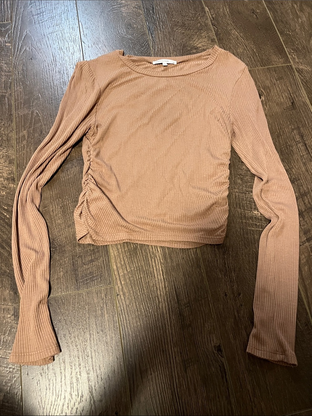 Ribbed Long-Sleeve Crop Top - Mauve Tan